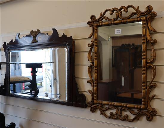 A George III style mahogany fret cut wall mirror and a gilt framed wall mirror (2) W.106cm and 49cm